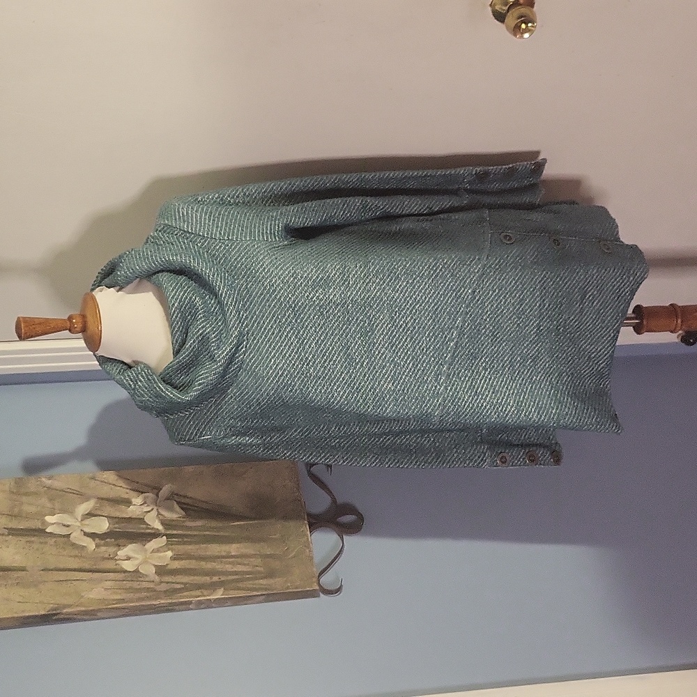 Soft Surroundings Sweater Medium Blue Cowl Buttons
